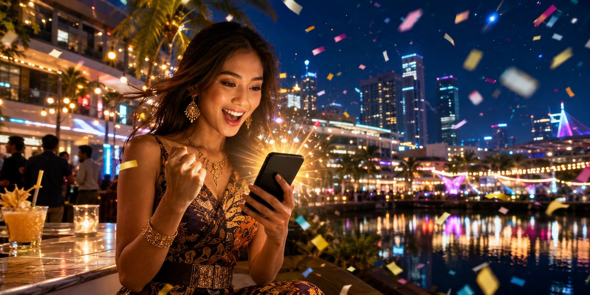 Pemain mengakses platform mobile casino di malam hari dengan ponsel