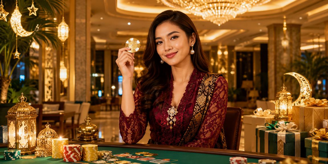 Model menunjukkan kartu permainan dengan ekspresi antusias dalam sesi bermain