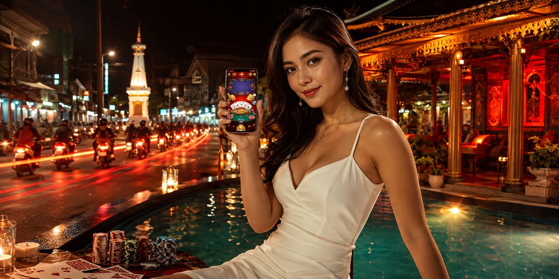 Permainan kartu dengan pencahayaan neon mewah di meja kasino online