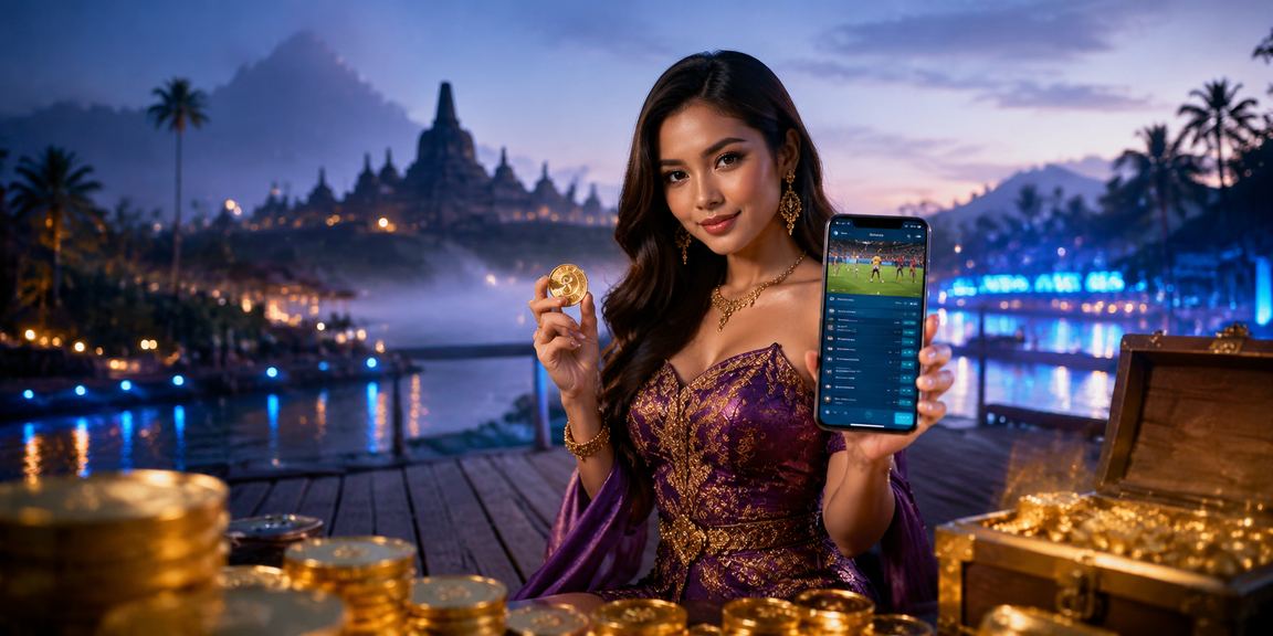 Model menampilkan antarmuka platform taruhan olahraga di perangkat mobile secara aman